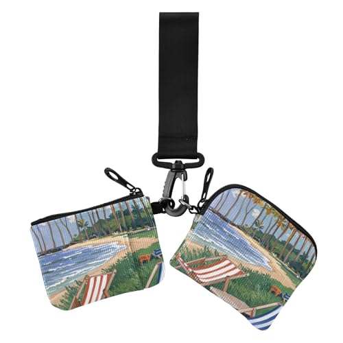 2 Stück Minimalistische Doppelhand-Geldbörsen für Frauen Hawaiianischer Strand Grün mit Schlüsselanhänger für den täglichen Gebrauch, Hawaiianisches Sommer-Ölgemälde Strand 1 Size,, Hawaiianisches von voucong