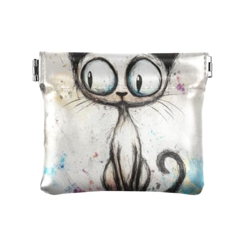 A Cartoon Cat Art Painting Women Leather Coin Purse Convenient Card Holder for Woman, A cartoon cat art painting, 1 size, Print Art, A cartoon cat art painting, 1 size, Print Art, Ein von voucong