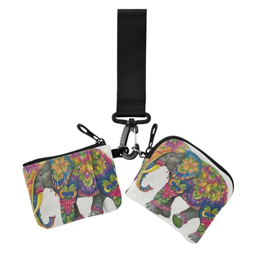 A Crayon Zeichnung eines Elefanten Damen Kleingeldbörse Kartenetuis Minimalistisches Visitenkartenetui Geld Organizer mit Reißverschlusstasche für Frauen 2 Stück, Eine Buntstiftzeichnung eines von voucong