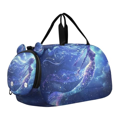Ästhetische Meerjungfrau Blau Mädchen Gym Duffel Tasche mit Schuhfach Multifunktionale Handgepäcktasche für Reisen, Sport, Fitness & Workout von voucong