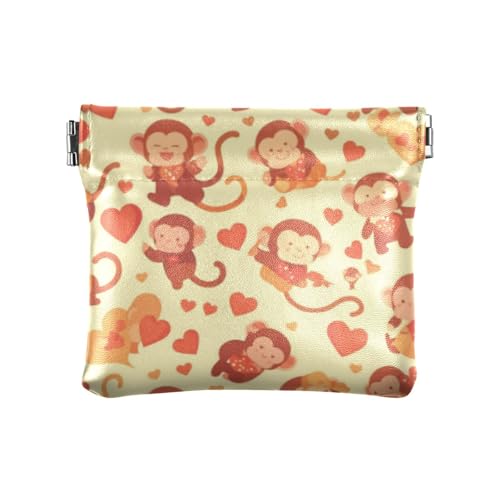 Affe Anime Valentinstag Cartoon PU Leder Kleine Münze Niedlicher Schmuck für Frauen Damen, Affe Anime Valentinstag Cartoon, 1 size, Druckkunst von voucong