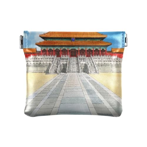 Ancient China Cartoon Damen Herren Leder Münzgeldbörsen Wasserdichte Mini-Münzgeldbörse Beutel für Damen, antikes China-Cartoon, 1 Größe, Druckkunst, Antikes China-Cartoon, 1 size, Druckkunst von voucong