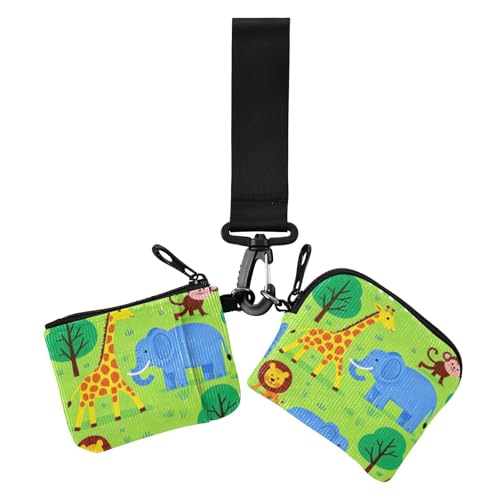 Animal Zoo Giraffe Elefant Affe Damen Münzgeldbörsen Kartenetuis klein tragbar Kreditkartenetui Münzbörse mit Reißverschlusstasche für Frauen 2 Packungen, Tierzoo Giraffe Elefant Affe, 1 size, von voucong