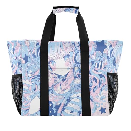 Anime Girl Utility Tote Bag Foldable Water Resistant Canvas Tote Bag For Beach, Anime, Mädchen, 1 size, modisch von voucong