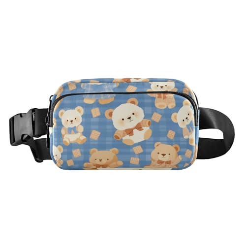 Bauchtasche mit Cartoon-Bären, niedliches Karomuster, für Damen, Herren, Teenager, kleiner Brustgürtel, Bauchtasche mit verstellbarem Gurt für Reisen, Laufen, Wandern, Cartoon-Bären, niedliches von voucong