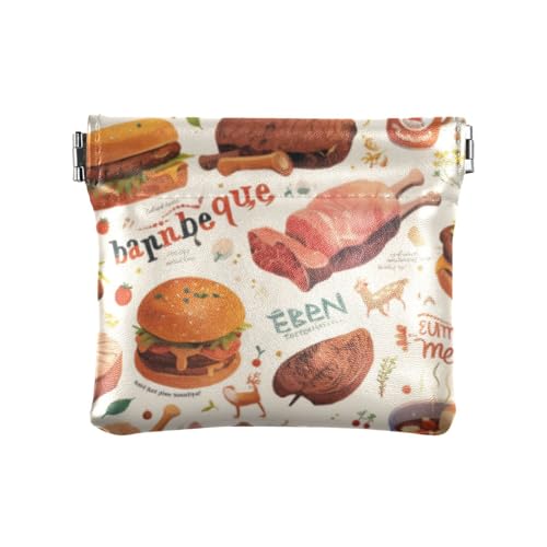 Bbq Cartoon Damen Kleine Leder Münzbörse Geldbörse Einzigartiger Verschluss Geldbörse Kartenhalter für Frauen, Grill-Cartoon, 1 size, Druckkunst von voucong