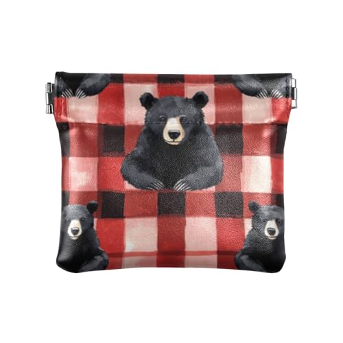 Bear Red Buffalo Plaid Check Damen PU Leder Münzgeldbörse Einzigartiger Schmuck-Organizer für Damen, Bär Rot Büffel Plaid Karo, 1 Größe, Druckkunst, Bärenrotes Büffelkaro, 1 size, Druckkunst von voucong