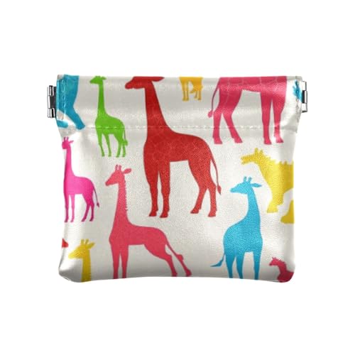 Beige Cartoon Giraffe Silhouette Damen Leder Münzgeldbörsen Beutel Wasserdichte Kosmetiktasche für Geldbörse für Damen, Beigefarbene Cartoon-Giraffen-Silhouette, 1 size, Druckkunst von voucong