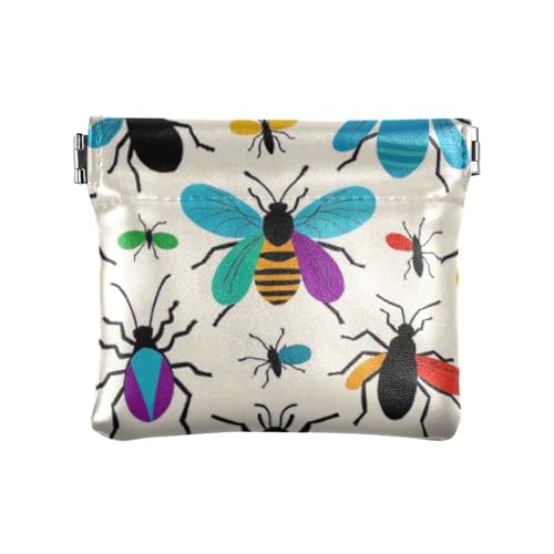 Beige Cartoon Insekten Silhouette Damen Herren Leder Münzgeldbörsen Niedlich Kleingeld Geldbörse mit Verschluss für Damen, Beigefarbene Cartoon-Insekten-Silhouette, 1 size, Druckkunst von voucong