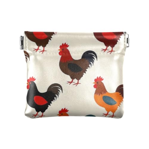 Beigefarbene Cartoon-Hahn-Silhouette für Damen, PU-Leder, Münzgeldbörse, niedlicher Schmuck-Organizer für Damen, Beigefarbene Cartoon-Hahn-Silhouette, 1 size, Druckkunst von voucong