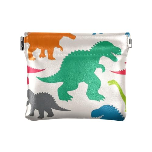 Beigefarbene bunte Cartoon-Dinosaurier-Silhouette, Damen-Geldbörse, Leder, Geldbörse, tragbares Reisezubehör für Frauen, Beigefarbene Cartoon-Dinosaurier-Silhouette, 1 size, Druckkunst von voucong