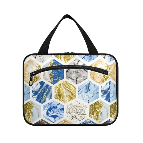 Blau-goldene Marmortextur, hängende Reisetaschen mit Haken, Designer-Kosmetiktaschen für Damen, Hotel, Bolsa Para Guardar Maquillaje L von voucong