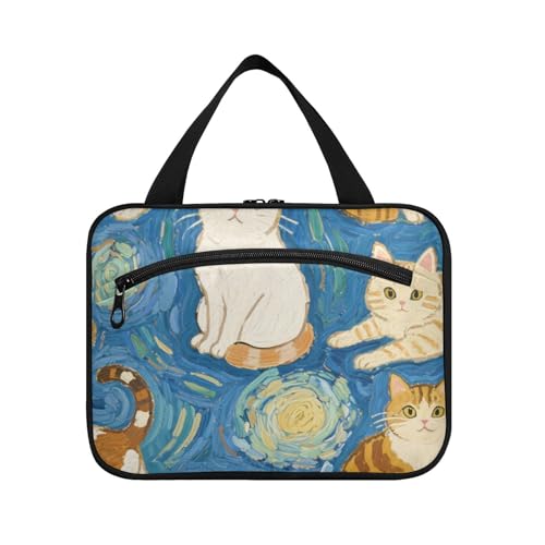 Blaue Katze Kunst Malerei Hängetasche für Männer Reisen mit Haken, Designer tragbare Make-up-Tasche für Auto als Zubehör für Frauen, Hotel organizador de maquillaje para L von voucong