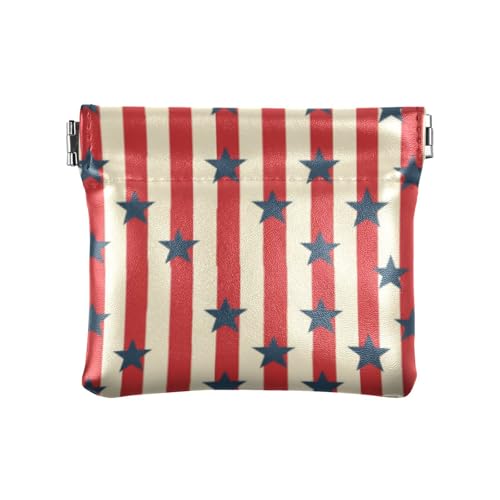 Blaue Sterne rote und weiße Streifen Unabhängigkeit Cartoon Frauen Leder Münzgeldbörse tragbare Mini-Geldbörse für Damen, Blaue Sterne, rote und weiße Streifen, Independence Cartoon, 1 size, von voucong