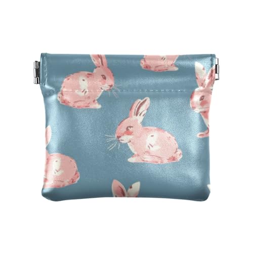 Blue Blush Cartoon Bunnies PU Leder Kleine Münzhalter Praktischer Münzhalter für Damen, Blaue Karikatur-Hasen, 1 size, Druckkunst von voucong