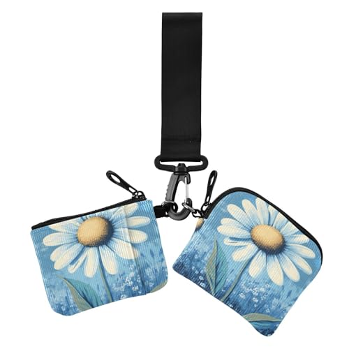 Blue Daisy Hello Sunshine Bloom Spring Damen Dual Wallets Visitenkartenetuis Mini Mode Münzbörse Geldbörse Tasche mit Reißverschluss Münzfach für Damen 2 Packungen, Blue Daisy Hello Sunshine Bloom von voucong
