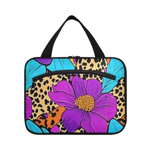 Boho-Hängetasche für Herren, bunt, neonfarben, tropische Blumen, mit Haken, Designer-Tragetasche für Damen, Reisen, Toilette, Größe L von voucong