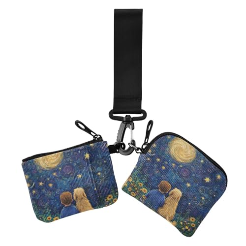 Boy and Dog Stars Moon Dreamy Damen Münzgeldbörsen Kartenetuis Mini Mode Kartenhalter mit Schlüsselanhänger für den täglichen Gebrauch, 2 Packungen, Junge und Hund Sterne Mond verträumt, 1 size von voucong