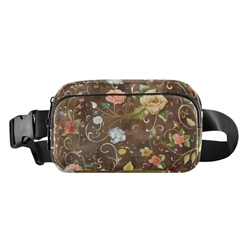Braune Rose Vine trendige Bauchtasche für Männer und Frauen, kleine Schultertasche, Reisezubehör mit verstellbarem Gurt, für Reisen, Fitnessstudio, Arbeit, Braune Rosenranke, 1 size von voucong