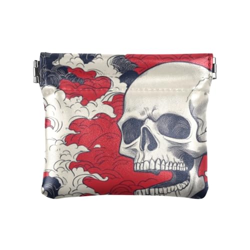 Brüllender Totenkopf japanische Wolke Damen Leder Münzgeldbörse Praktische Geldbörse für Damen, Brüllender Totenkopf, japanische Wolke, 1 size, Druckkunst von voucong