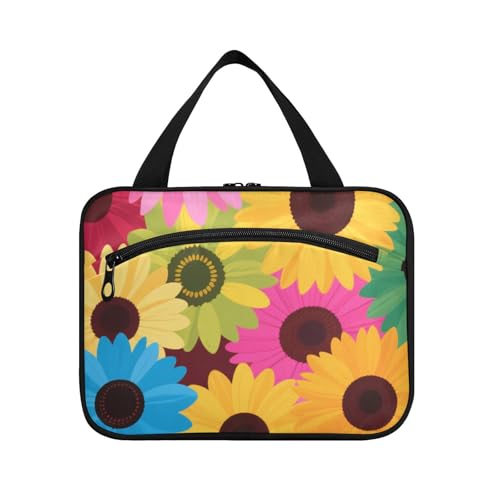 Bunte Cartoon-Sonnenblumen-Herren-Kulturbeutel mit Haken, Designer-Kosmetiktasche für Herren, wasserdicht, für Herren, Arbeit von voucong