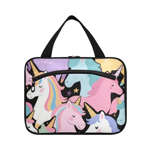 Bunte Cartoon-Tier-Einhörner zum Aufhängen, Herren-Kulturbeutel für Reisen mit Haken, Designer-Bedürfnisse, hängende Kulturbeutel für Erwachsene, Kreuzfahrten, Bolsa para guardar maquillaje L von voucong