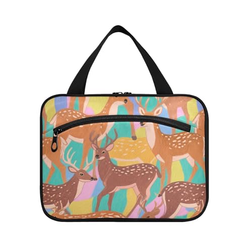 Bunte Cartoon-Tier-Hirsch-Hängetaschen mit Haken, Designer-Kulturbeutel zum Aufhängen für wichtige Dinge für Frauen, Toiletten-Bolsos para Hombre L von voucong