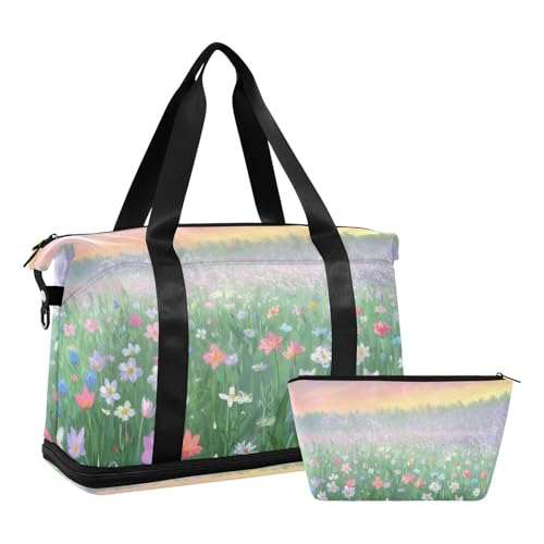 Bunte Traumtasche mit Ölgemälde, Gartenblumen, zum Tragen auf der Schulter, Wochenendtasche mit Nasstasche, verstellbarer Riemen, Sporttasche für Reisen, multifunktional, für Männer und Frauen Bunte Traumtasche mit Ölgemälde, Gartenblumen, zum Tragen auf der Schulter, Wochenendtasche mit Nasstasche, verstellbarer Riemen, Sporttasche für Reisen, multifunktional, für Männer und Frauen von voucong