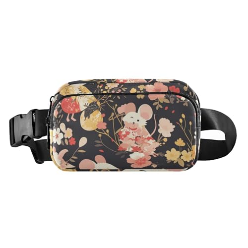 Busy Animal Gürteltasche für Herren und Damen, mit verstellbarem Riemen, für Reisen, Laufen, Wandern, Schwarz / Pfirsich, busy animal black peach, 1 size von voucong