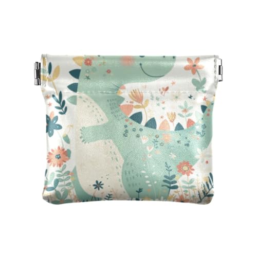 Cartoon-Baby-Dinosaurier-Geldbörse im kindlichen Doodle-Stil, Pastellfarben, für Damen, Leder, Münzgeldbörse, wasserdicht, Mini-Geldbörse für Damen, Cartoon-Baby-Dinosaurier, kindlicher Kritzel-Stil von voucong