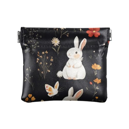 Cartoon Cute Bunny Schwarz Damen Leder Münzgeldbörse Tragbare Make-up-Tasche Wechselgeldbörse für Frauen, Cartoon Cute Bunny Black, 1 size, Druckkunst von voucong