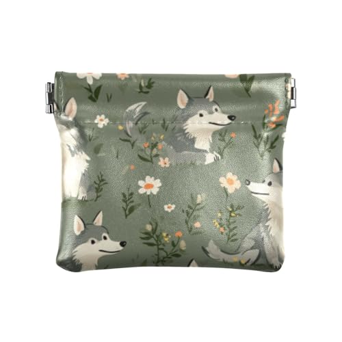 Cartoon Cute Wolf Salbeigrün PU-Leder Kleingeldbörse Tragbarer Münzhalter für Damen, Cartoon, niedlicher Wolf, Salbeigrün, 1 size, Druckkunst von voucong