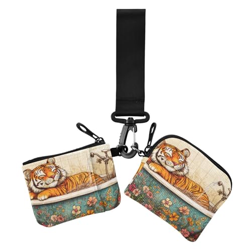 Cartoon Cute Yellow Bathing Tigers Damen Dual Wallets Visitenkartenetuis Kleine Abnehmbare Kartenhalter mit Reißverschluss Münzfach für Arbeit Reisen 2 Packungen, Cartoon-süße, gelbe Bade-Tiger, 1 von voucong
