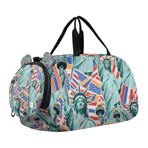 Cartoon Fashion Statue of Liberty Kleiner Turnbeutel mit Schuhfach Multifunktionale Wochenend-Reisetasche für Reisen, Sport, Duffel, Weekender von voucong
