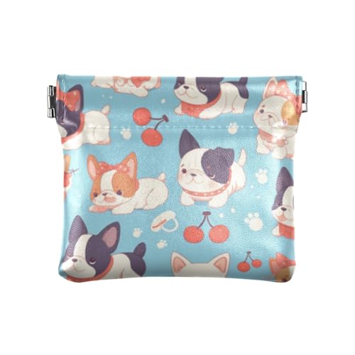 Cartoon-Geldbörse aus Leder, Motiv: niedliche Bulldogge, Kirsche, für Damen und Herren, wasserdicht, Kartenhalter für Damen, Cartoon-niedliche Bulldoggen-Kirsche, 1 size, Druckkunst von voucong