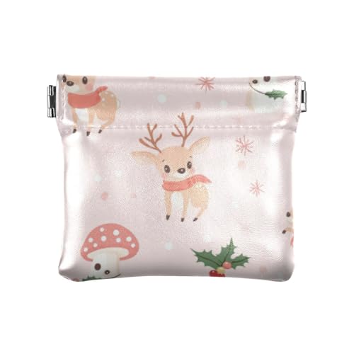 Cartoon-Geldbörse mit niedlichem braunem Weihnachts-Hirsch-Pilz, für Damen, PU-Leder, praktische Make-up-Tasche für Damen, Niedlicher brauner Weihnachtshirschpilz im Cartoon-Design, 1 size, Druckkunst von voucong