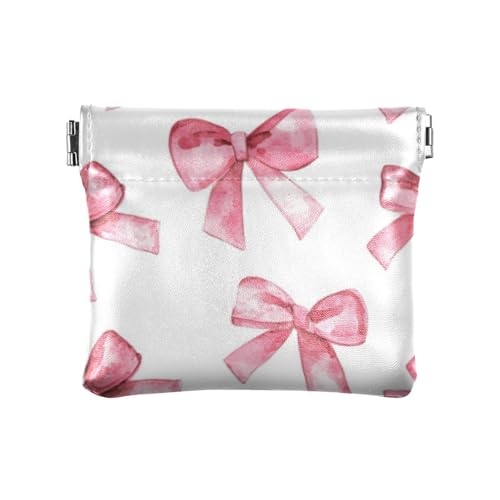 Cartoon-Geldbörse mit niedlicher rosa Schleife, Leder, tragbar, Münzhalter für Damen, Niedliche rosa Schleife im Cartoon-Design, 1 size, Druckkunst von voucong