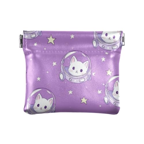 Cartoon-Geldbörse mit weißer Katze, Astronaut, PU-Leder, Münzhalter für Damen, Cartoon-Astronaut mit niedlicher weißer Katze, 1 size, Druckkunst von voucong