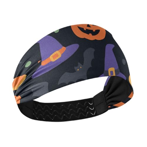 Cartoon-Halloween-Hüte und Laternen und Fledermäuse, rutschfest, modische Haarbänder, elastische Haarbänder für Damenhaar, für Fitnessstudio, Laufen, Yoga, Workouts von voucong