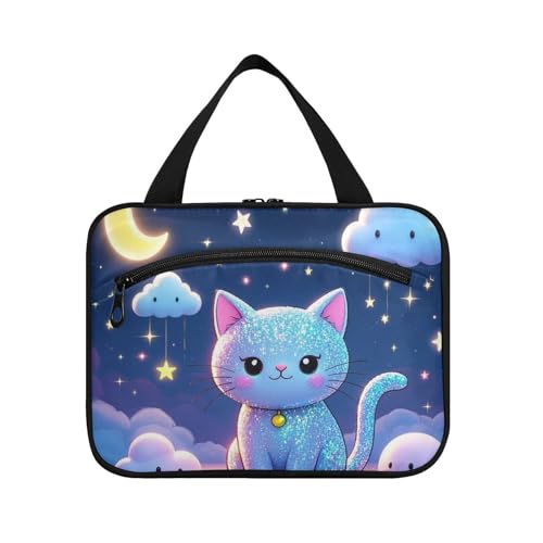 Cartoon-Kosmetiktasche mit niedlichem Pailletten-Katzenmotiv, zum Aufhängen, für Damen, mit Haken, wasserdichte Designer-Kosmetiktasche für Reisende, Arbeit, Größe L von voucong