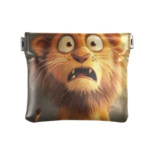 Cartoon Lustige Löwenangst Damen Herren Leder Münzgeldbörsen Wasserdicht Tasche Geldbörse Make-up Tasche für Damen, Cartoon lustige Löwenangst, 1 size, Druckkunst von voucong