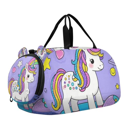 Cartoon-Reisetasche mit niedlichem Pailletten-Einhörner, für Kinder, mit Schuhfach, multifunktionale Reisetasche für Reisen, Schwimmen, Tanzen, Ballett von voucong