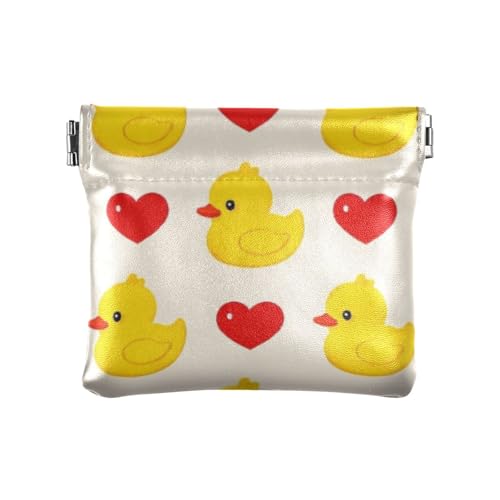 Cartoon süße gelbe Ente Liebe PU-Leder kleine Münze tragbarer Schmuck für Damen, Cartoon süße gelbe Ente Liebe, 1 size, Druckkunst von voucong