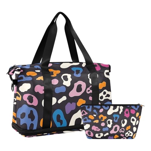 Cheetah Bunte Wochenendtasche mit Nasstasche, verstellbarem Riemen, Reisetasche, Turnbeutel zum Wandern, faltbar, für Männer und Frauen von voucong