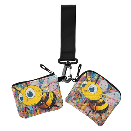 Chic Bee Art Painting Damen Münzgeldbörsen Kartenetuis Minimalistisches Kreditkartenetui Münzbörse mit Reißverschluss Münzfach für Arbeit Reisen 2 Stück, Chic Bee Art Malerei, 1 size, Druckkunst von voucong