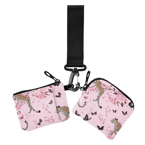 Chic Leopard Pink Damen Kartenetuis Kleingeldhalter Niedlich Mode Kreditkarte Geldbörse Organizer mit Schlüsselanhänger für den täglichen Gebrauch 2 Packungen, Schickes Leoparden-Pink, 1 size von voucong