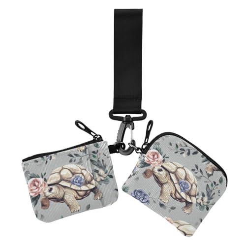 Chic Turtle Reptile Grey Damen Kartenetuis Kleingeldhalter Minimalistischer Karten-Organizer Geldbörse mit Reißverschluss Münzfach für Frauen 2 Stück, chic Schildkröte Reptil Grau, 1 size, Druckkunst von voucong