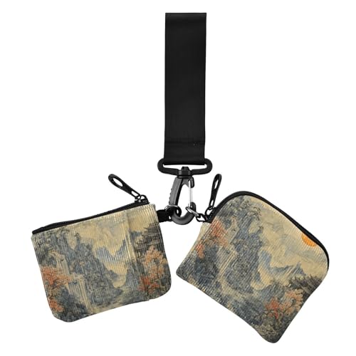 Chinesische Berg-Sonnenuntergangs-Geldbörsen für Damen, kompakte Größe, Kreditkartenetui, Organizer mit Reißverschlussfach für Damen, 2 Stück, Chinesischer Bergsonnenuntergang, 1 size, Druckkunst von voucong