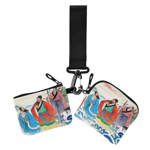 Chinesische Tintenmalerei Fee Wave Damen Münzgeldbörse Kartenhalter Minimalistische Münzbörse Kleingeldhalter mit Reißverschlusstasche für den täglichen Gebrauch, 2 Packungen, Chinesische von voucong