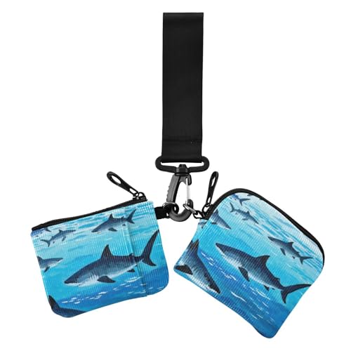 Chinesische Tintenmalerei Fisch Meer Blau Damen Kartenetuis Kleingeldhalter Kleingeld Halter Kleine Tragbare Kreditkarten-Geldbörse Organizer mit Reißverschluss Münzfach für Damen 2 Stück, Chinesische von voucong